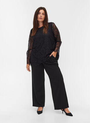 Long-sleeved lace blouse, Black, Model image number 3