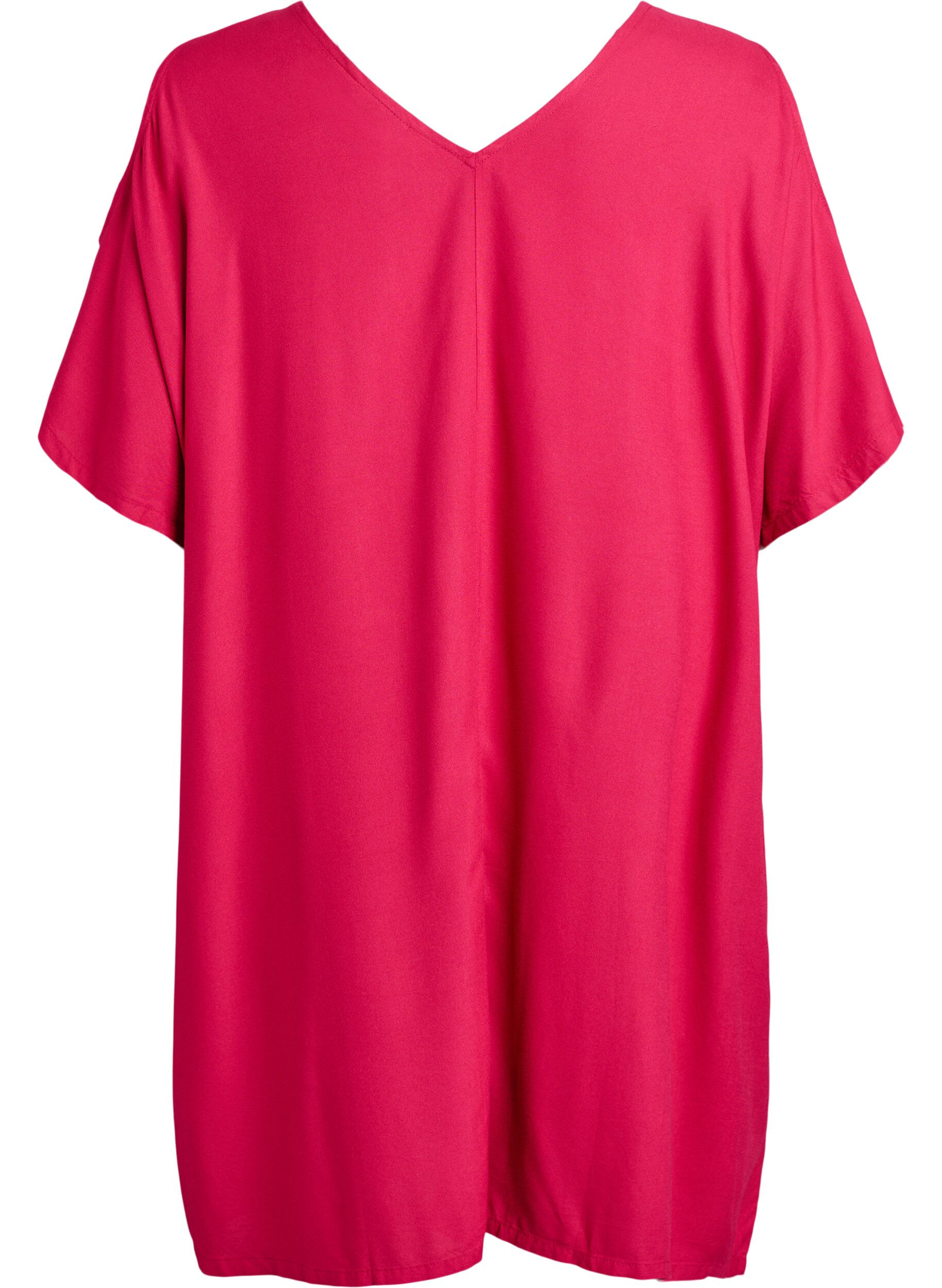 Zizzifashion Beach dress in viscose with shoulder detail, Pink, Packshot image number 1