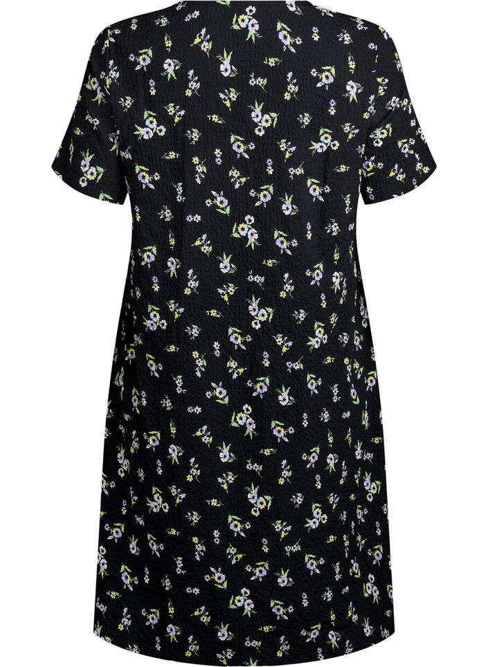 FLASH - Short-sleeved dress with a V-neck, Black, Packshot image number 1