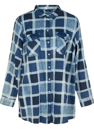 Checked cotton shirt with chest pockets, Blue/Black Check, Packshot image number 0