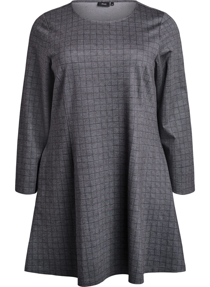Short dress with a checked pattern and an A-line shape, Grey, Packshot image number 0
