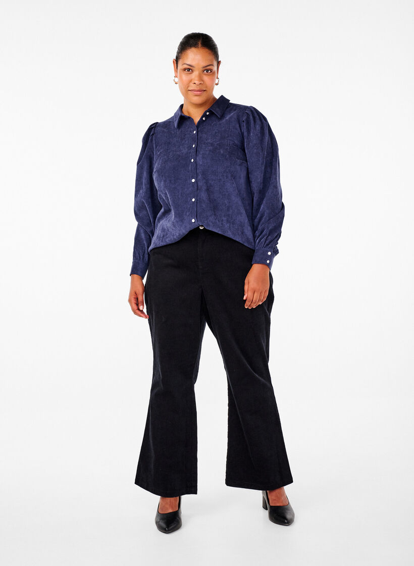 Bootcut corduroy pants with a high waist, Black, Model image number 0
