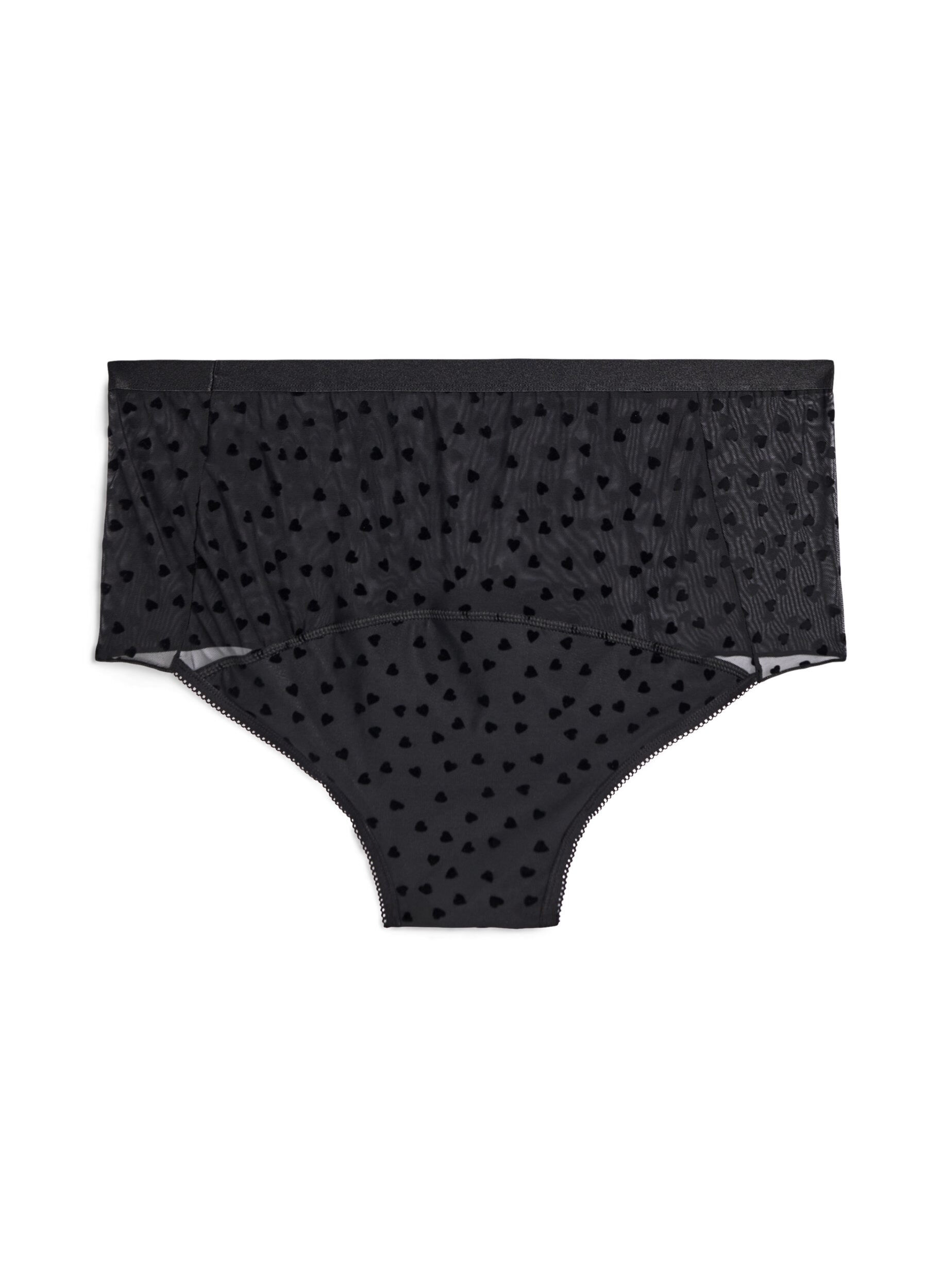 Zizzifashion Hipster period briefs in mesh with heart details, Black, Packshot image number 1