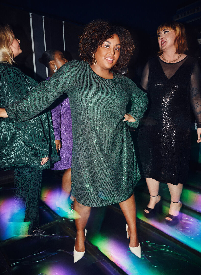 Short sequin dress with long sleeves, Scarab, Image image number 0