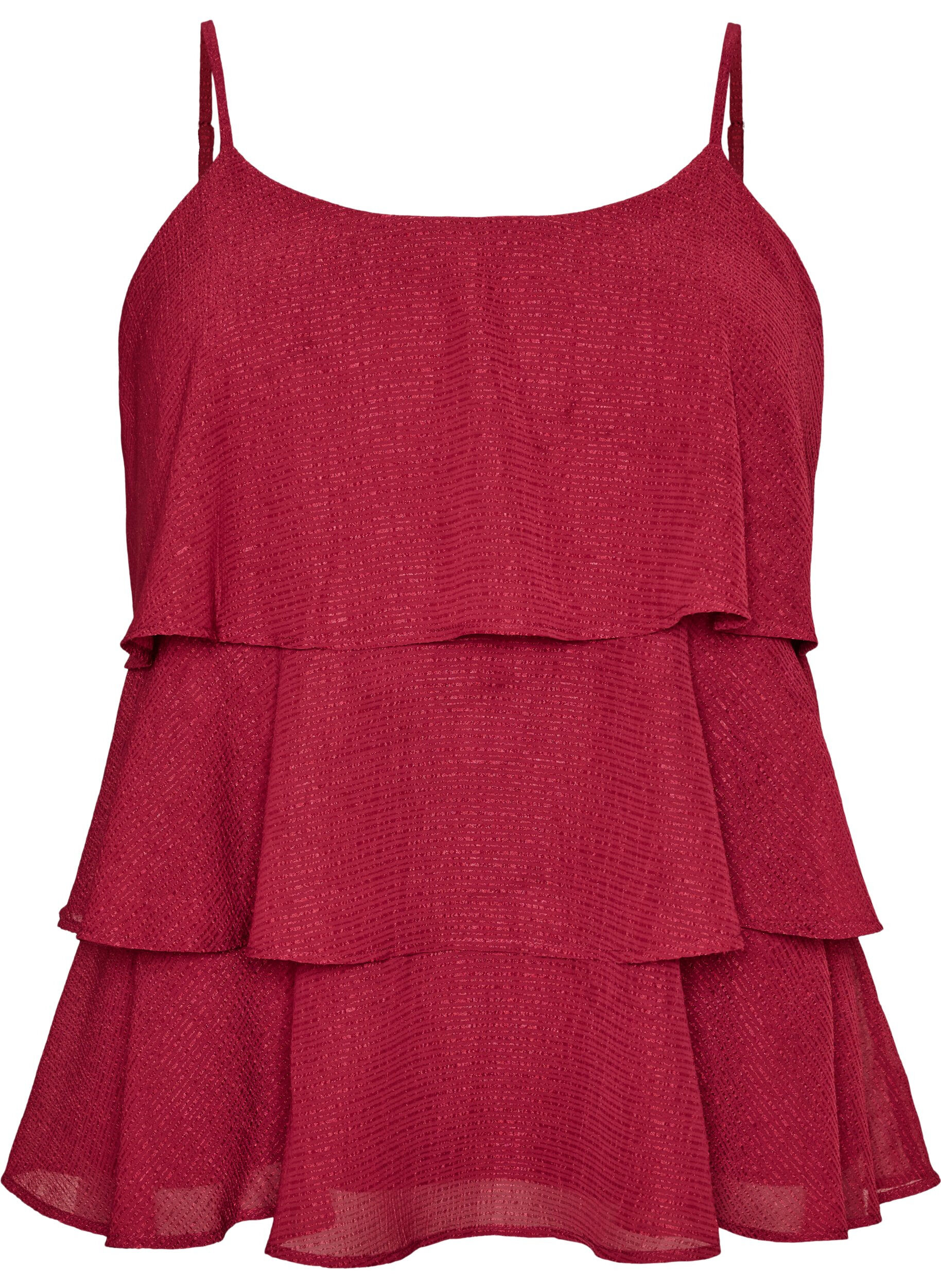 Layered top with ruffles and spaghetti straps