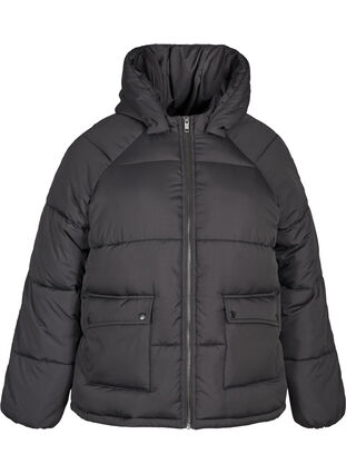 Short winter jacket with a hood, Black w Stone Grey, Packshot image number 0