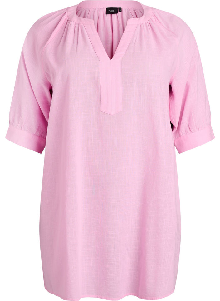 Cotton tunic with a V-neck, Pink, Packshot image number 0