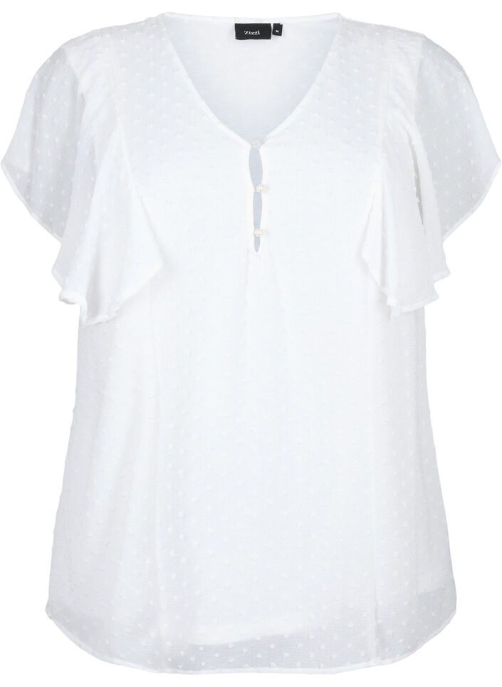 Blouse with dotted texture and short sleeves, Bright White, Packshot image number 0