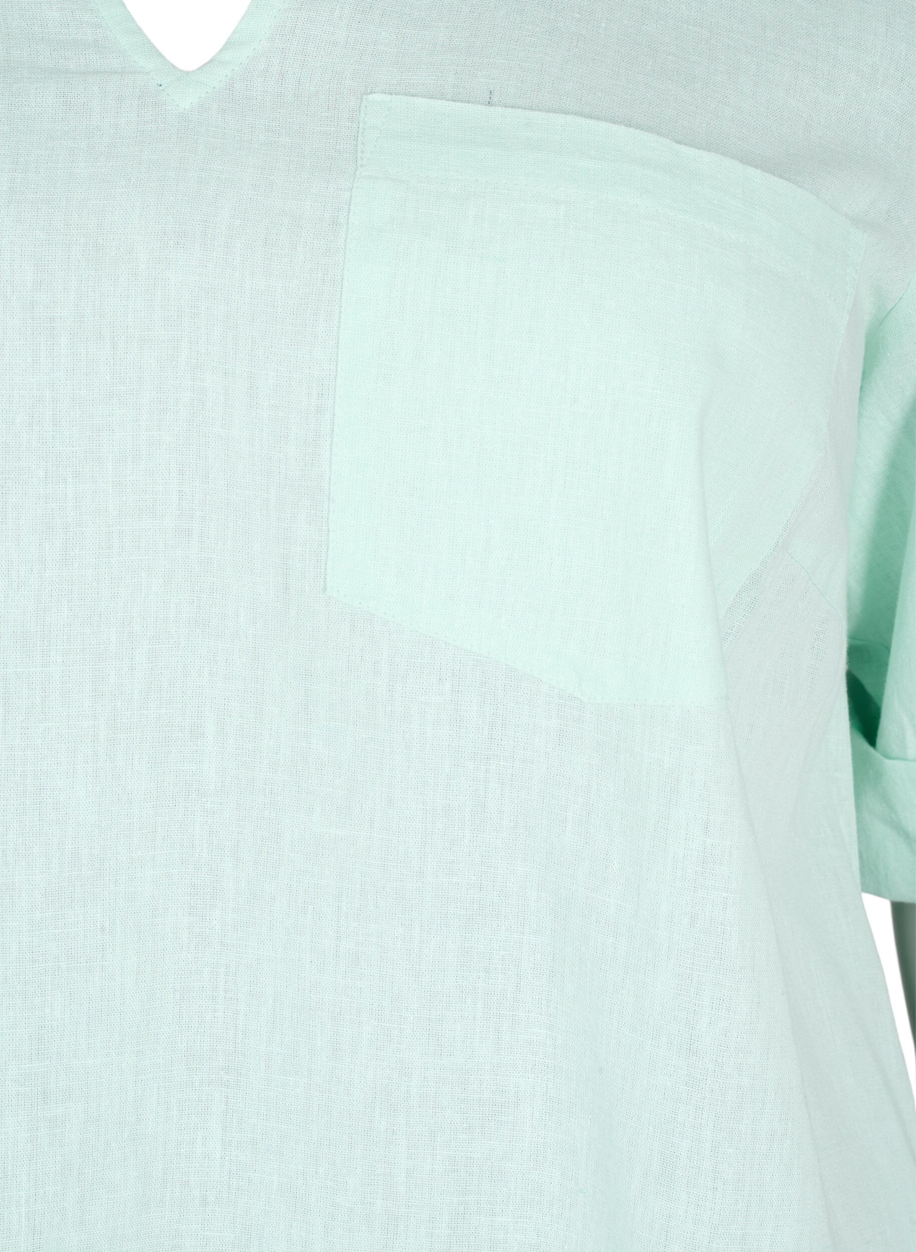Zizzifashion Short-sleeved cotton blend tunic with linen, Brook Green, Packshot image number 2