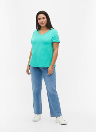 Basic plain cotton t-shirt, Aqua Green, Model image number 2