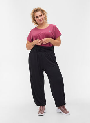 Loose viscose sports trousers, Black, Model image number 0