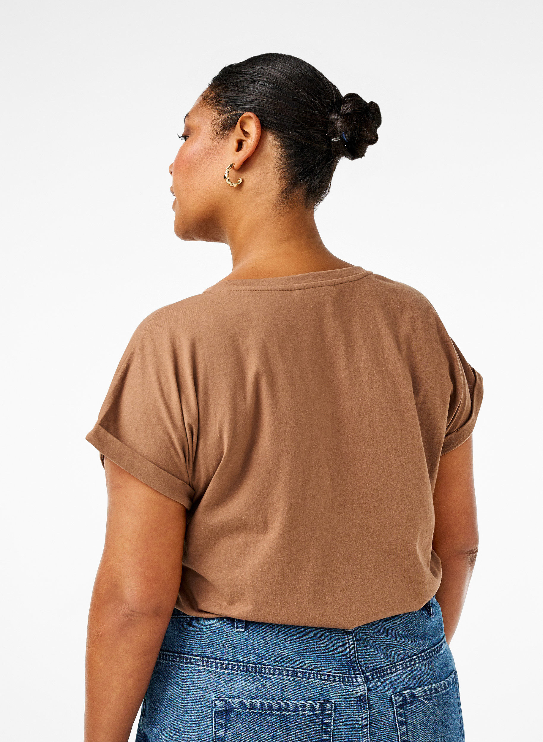 Zizzifashion Short sleeve cotton blend T-shirt, Brown, Model image number 2