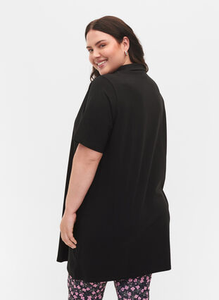 Cotton tunic with collar and short sleeves, Black, Model image number 1