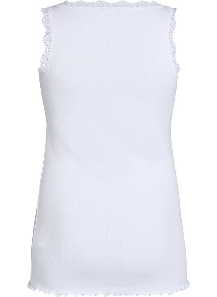 Tank top with lace trim and eyelet embroidery, White, Packshot image number 1