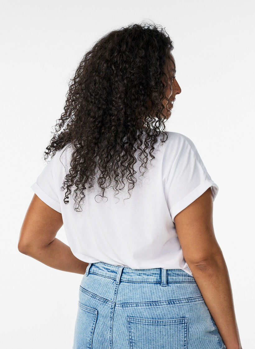 Short sleeved cotton blend t-shirt, White, Model image number 2