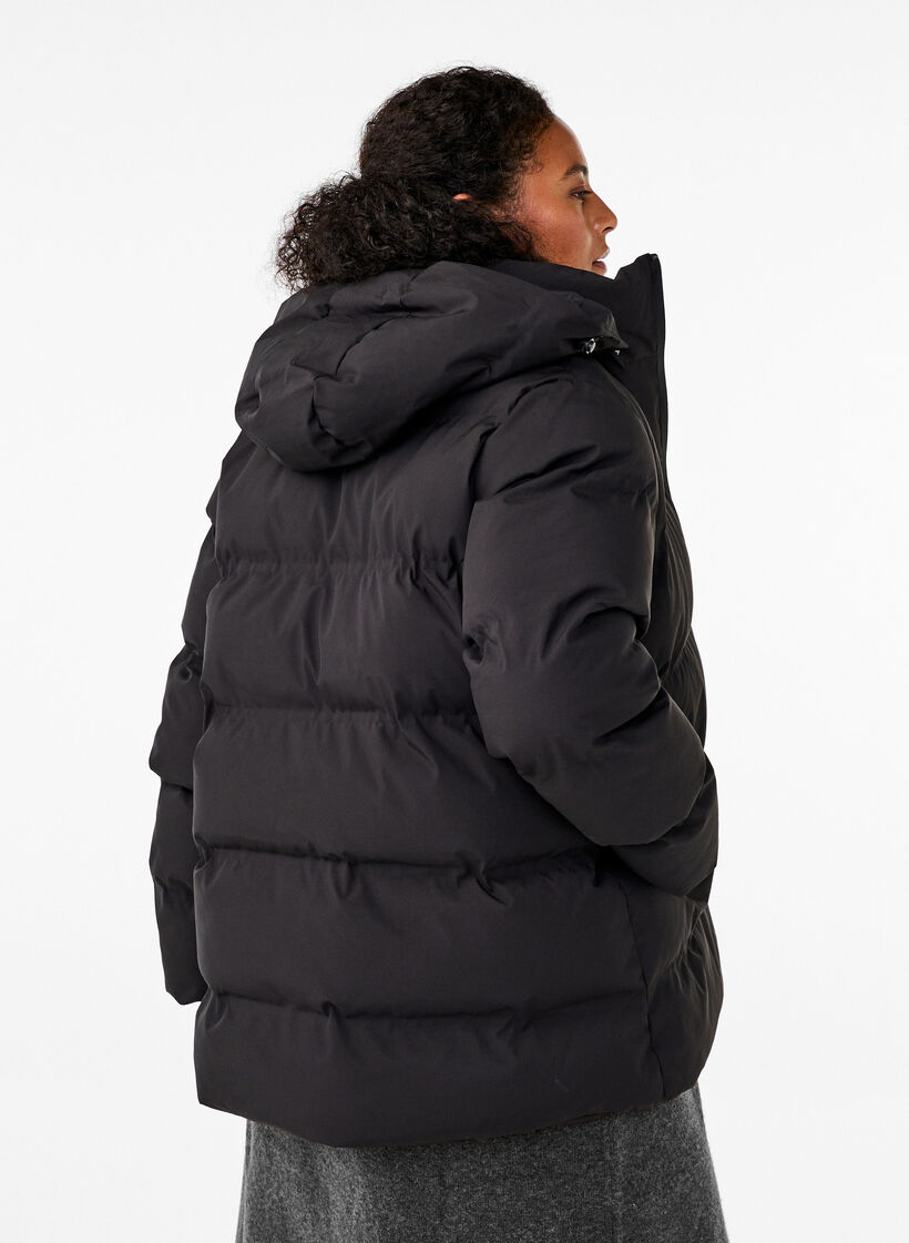 Short puffer jacket with hood, Black, Model image number 2