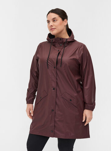 Rain jacket with hood and button fastening, Bitter Chocolate, Model image number 0