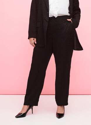 Tone-on-tone viscose jacquard trousers, Black, Model image number 2