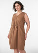 Sleeveless cotton muslin dress with tie string, Brown, Model image number 0