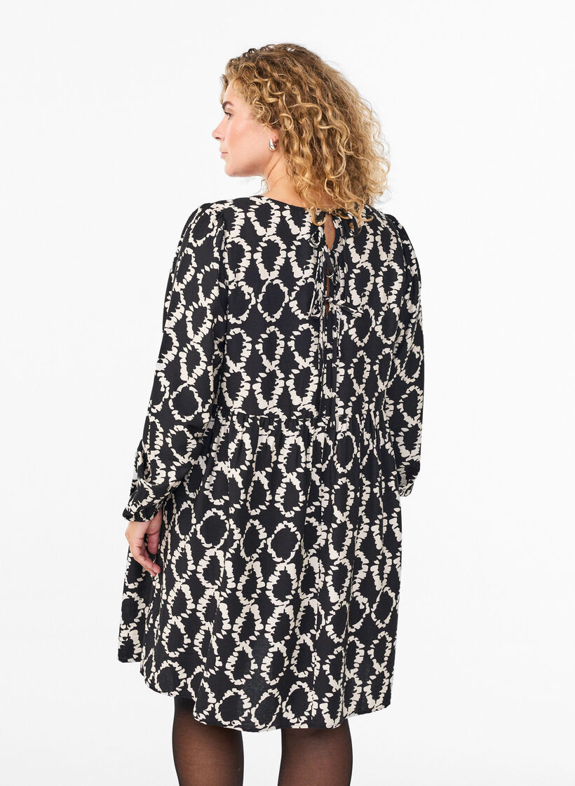 Long-sleeved dress with print and bows, Black, Model image number 2
