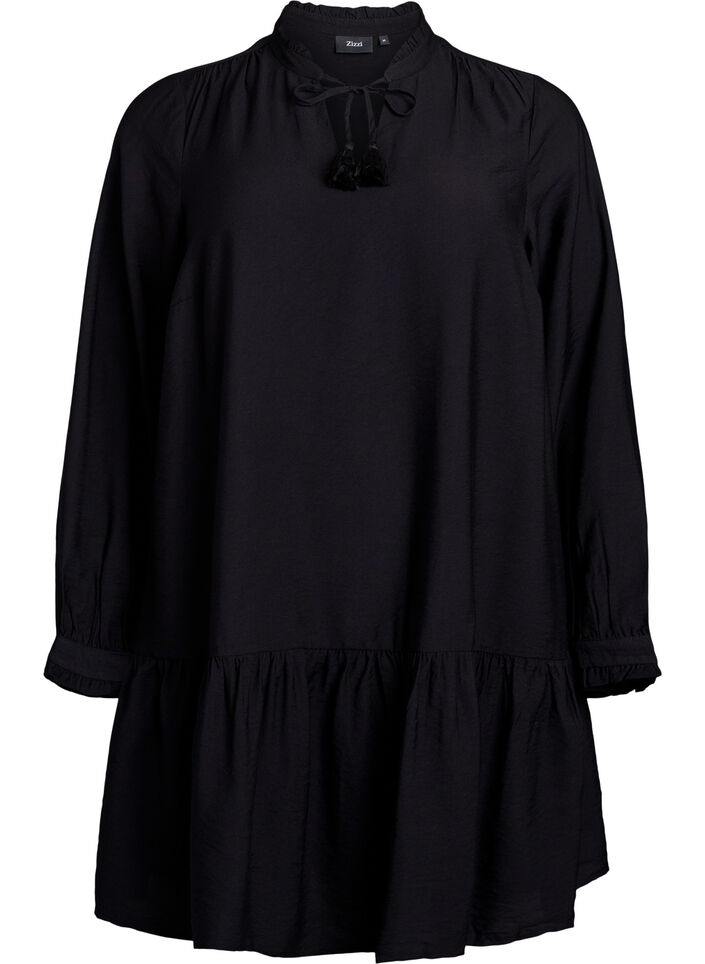 Short A-line dress with ruffles, Black, Packshot image number 0