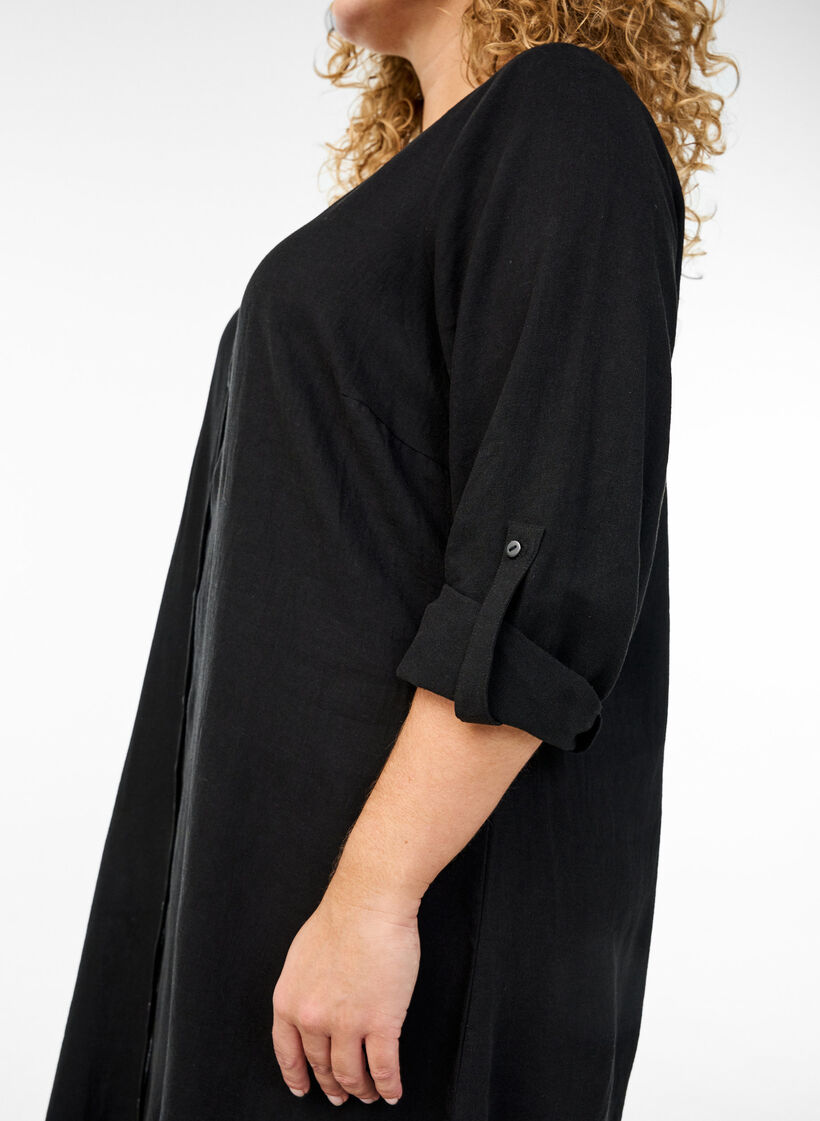 Long shirt in linen and viscose, Black, Model image number 2