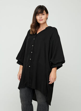 Plain tunic with buttons, Black, Model image number 0