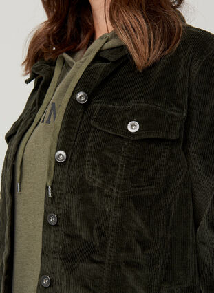 Velvet shirt jacket with pockets, Green, Model image number 2