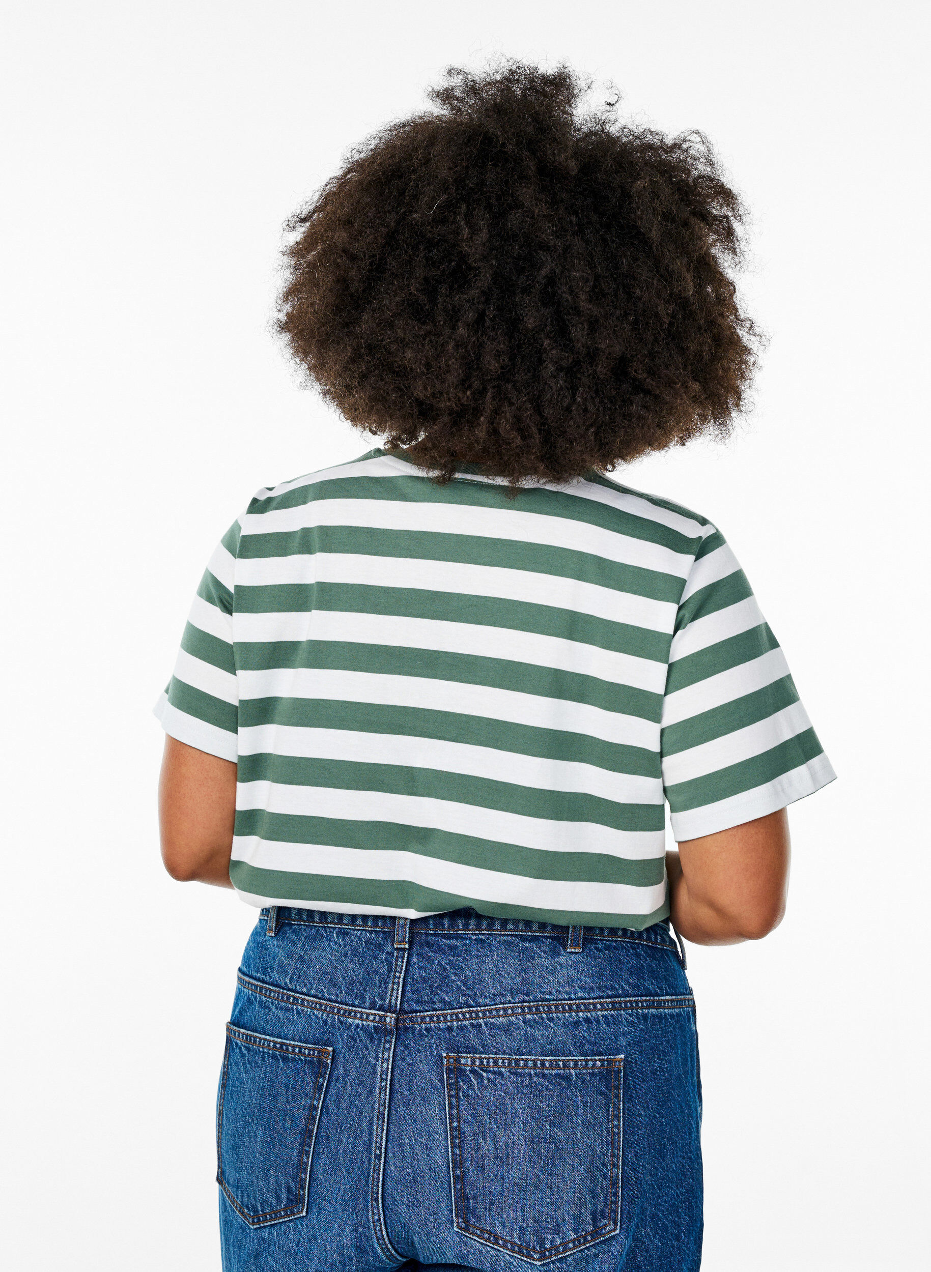 Zizzifashion Organic cotton T-shirt with stripes and text, Green, Model image number 2