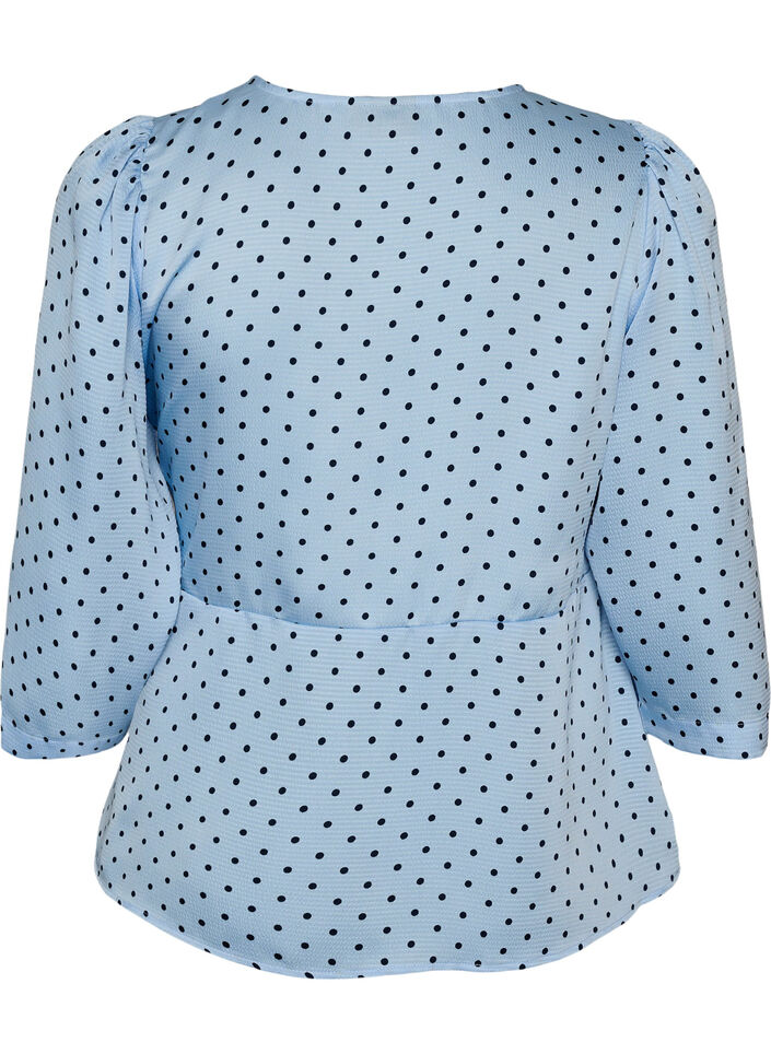 Polka dot blouse with tie-fastening and 3/4-sleeves, Light Blue, Packshot image number 1