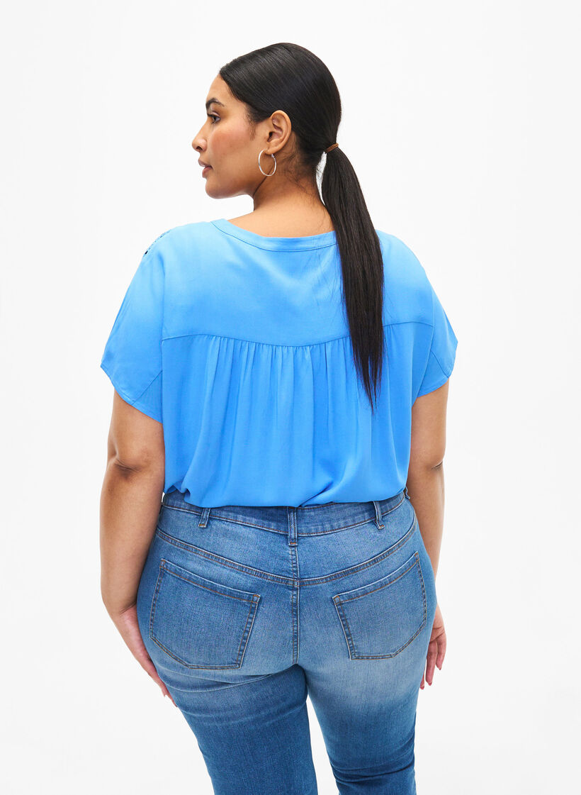 Viscose blouse with lace trim, Marina, Model image number 1