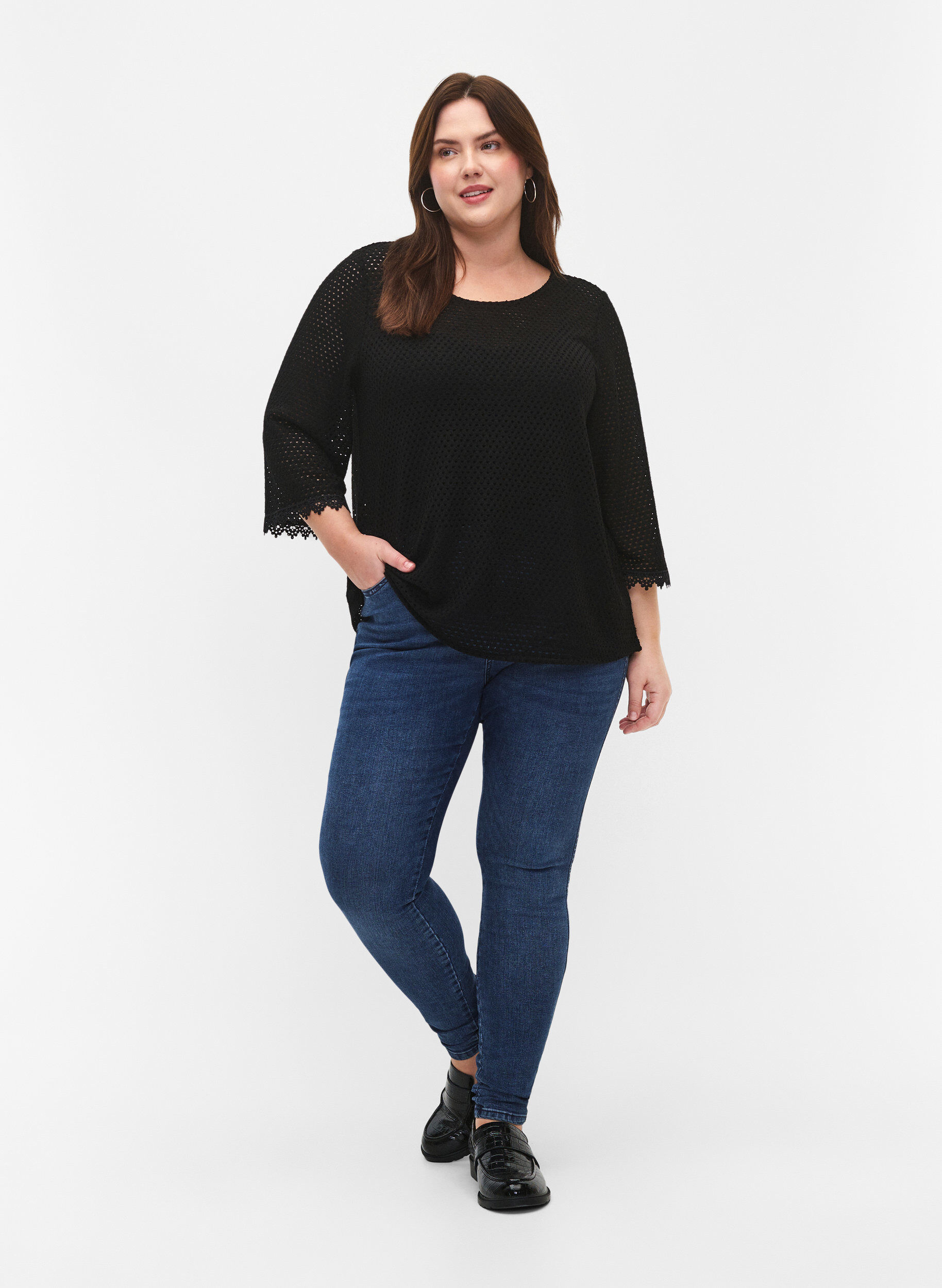 Zizzifashion Knit top with 3/4 sleeves, Black, Model image number 2