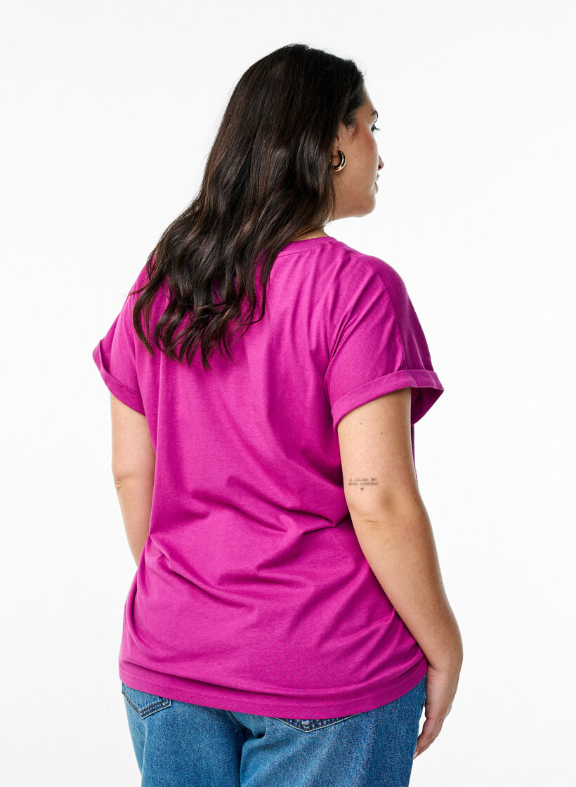 Short sleeve cotton blend T-shirt, Purple, Model image number 2