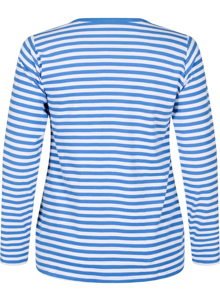 Striped blouse with long sleeves, Blue, Packshot image number 1