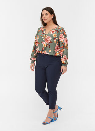 Long sleeve viscose blouse with floral print, Flower AOP, Model image number 2