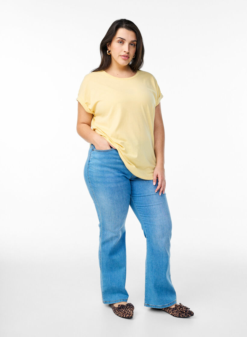 Short-sleeved cotton blend t-shirt, Yellow, Model image number 1