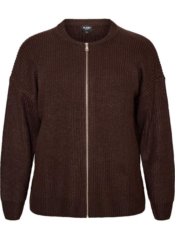 Knit cardigan with zip, Brown, Packshot image number 0