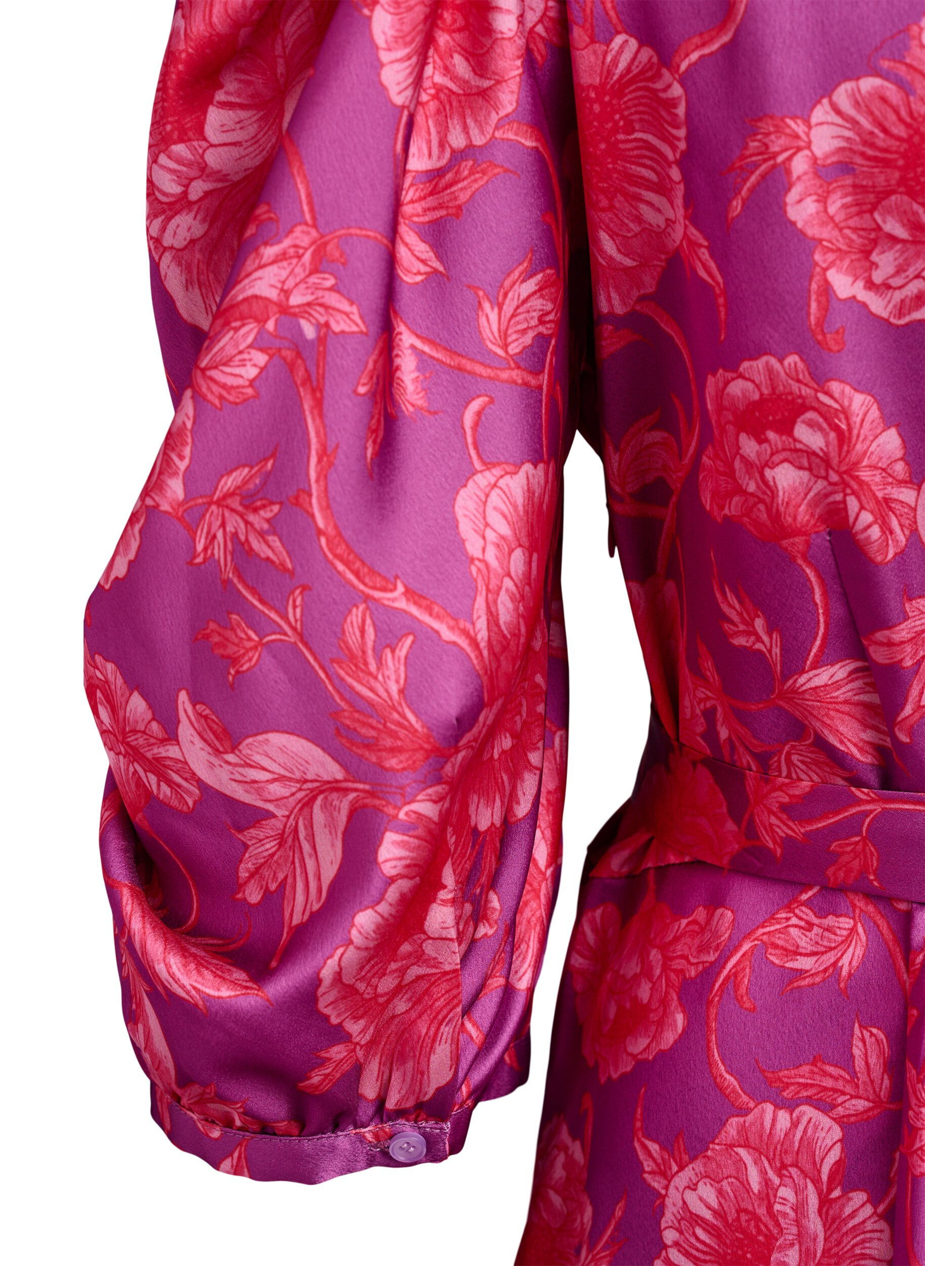 Zizzifashion Floral dress with puff sleeves and tie-belt, Pink, Packshot image number 3