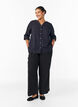 Cotton shirt blouse with V-neck, Black, Model image number 1