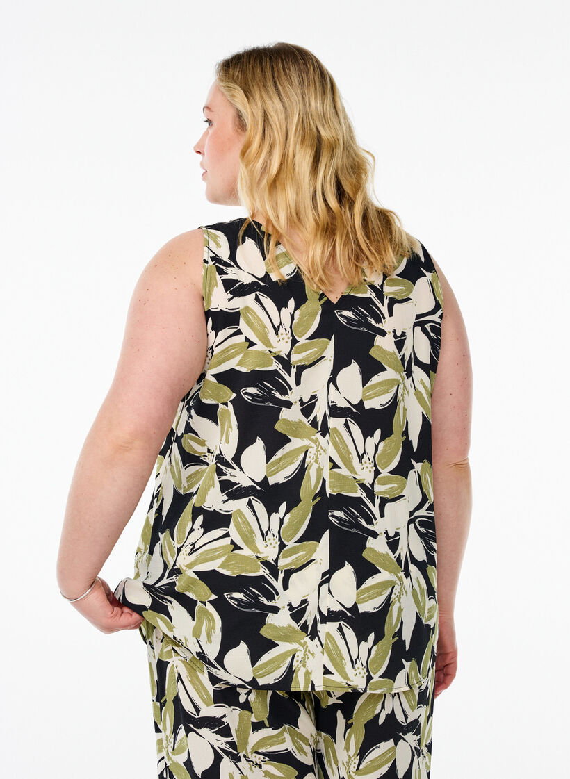Printed top with v-neck, Black, Model image number 2
