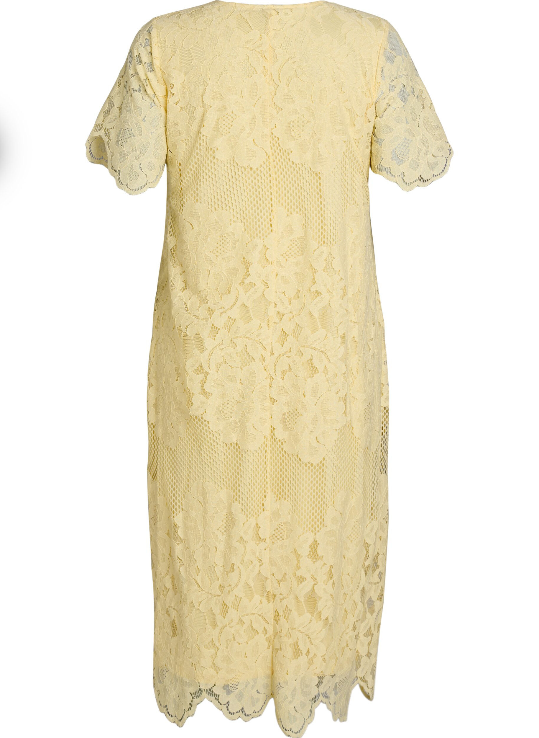 Zizzifashion Midi lace dress with scalloped edges, Yellow, Packshot image number 1