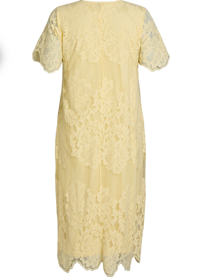 Midi lace dress with scalloped edges, Yellow, Packshot image number 1