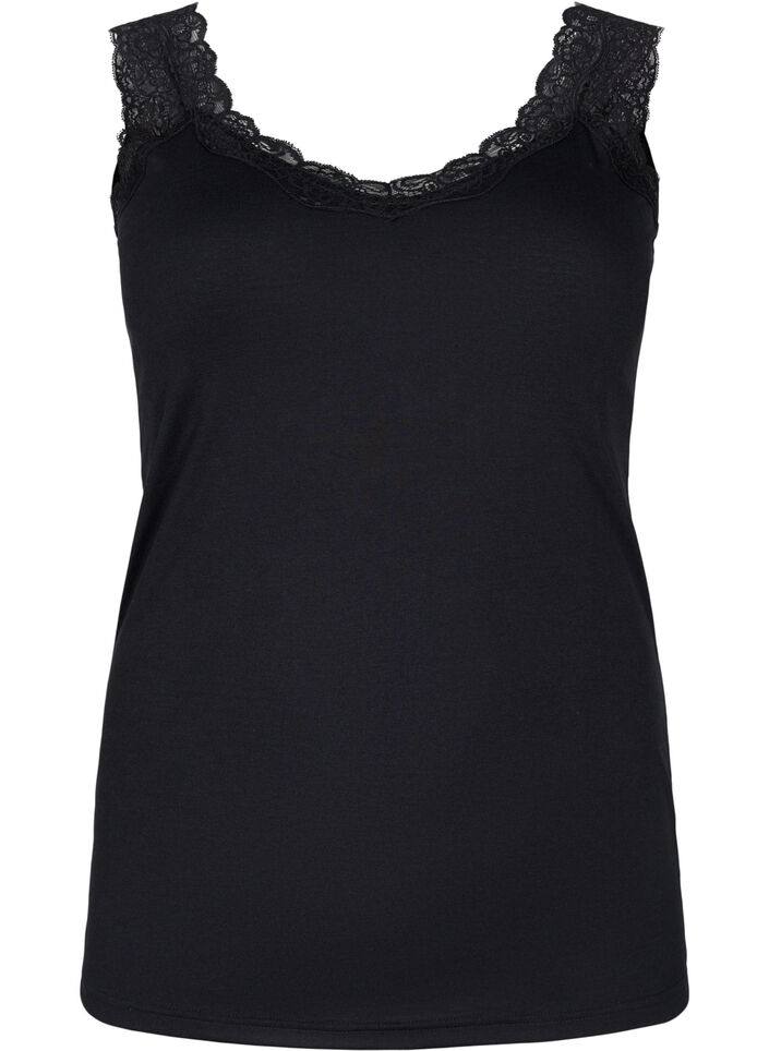 2-pack top with lace, Black / Black, Packshot image number 2