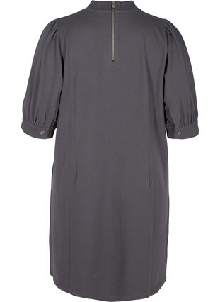 Cotton dress with short puff sleeves, Asphalt ASS, Packshot image number 1