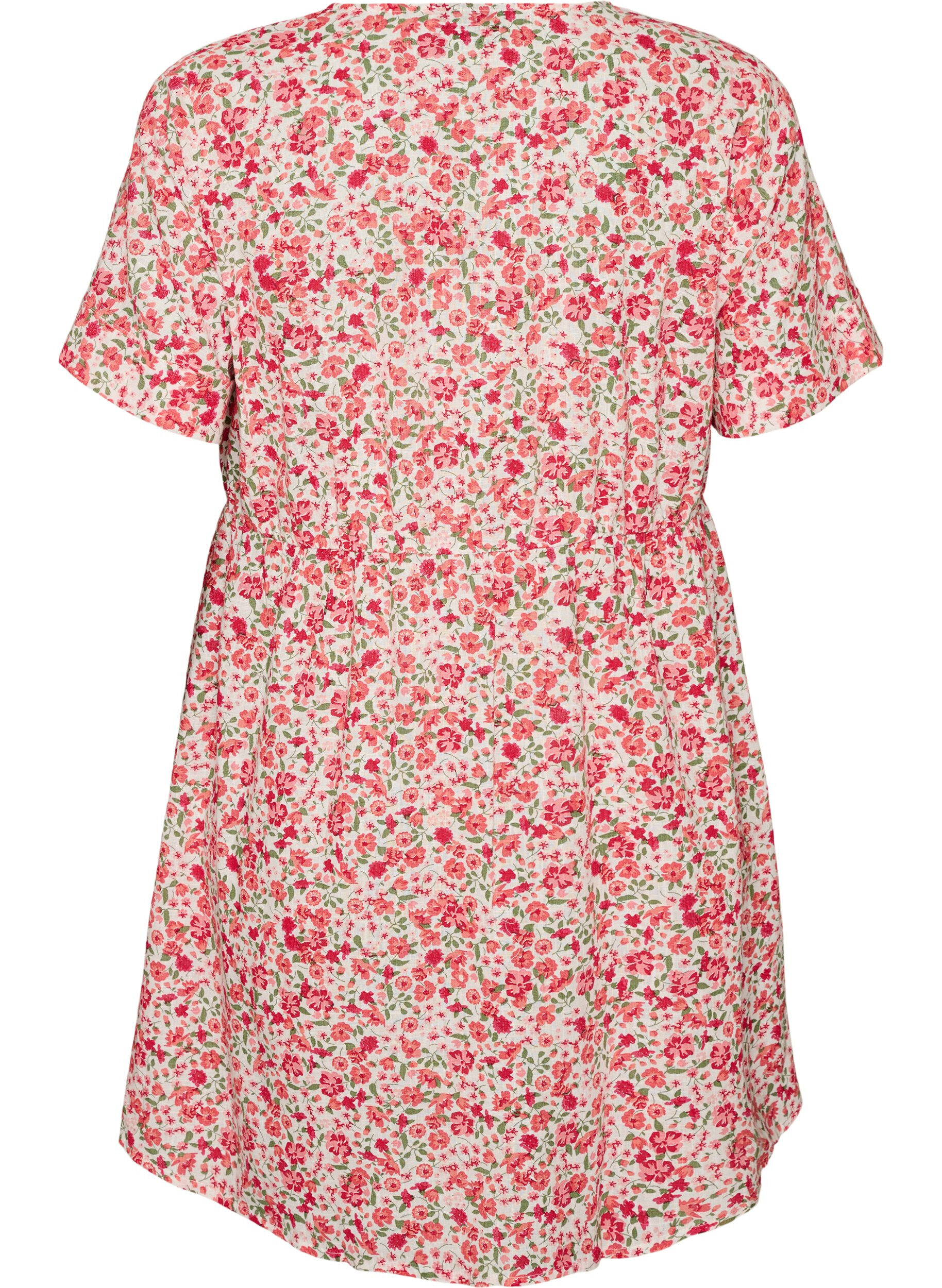Zizzifashion Short cotton dress with floral print, Red, Packshot image number 1