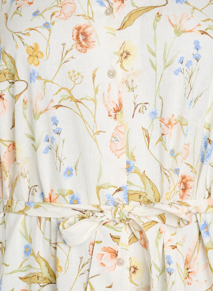 Shirt dress in linen and viscose with a tie belt, Vanilla, Packshot image number 2