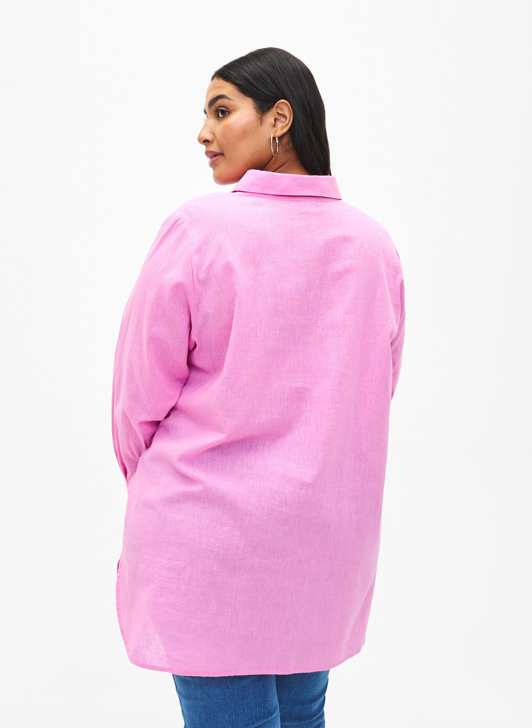 Zizzifashion Long shirt in linen and cotton, Rosebloom, Model image number 1