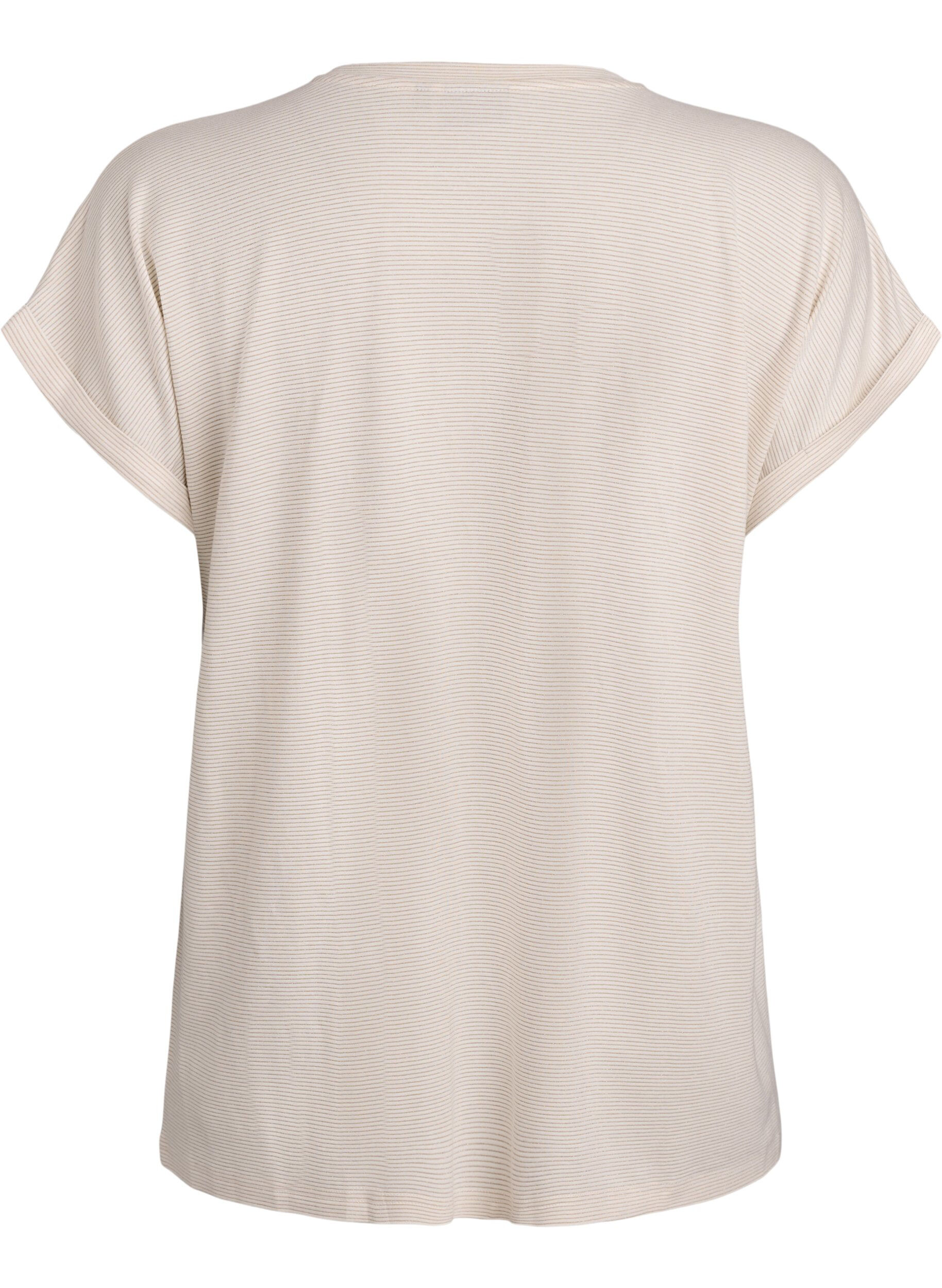 ZizzifashionViscose T-shirt with glitter stripes, Vanilla, Packshot image number 1