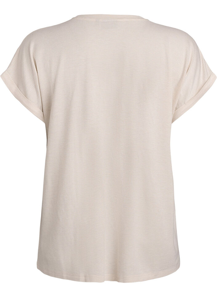 Viscose T-shirt with glitter stripes, Vanilla, Packshot image number 1