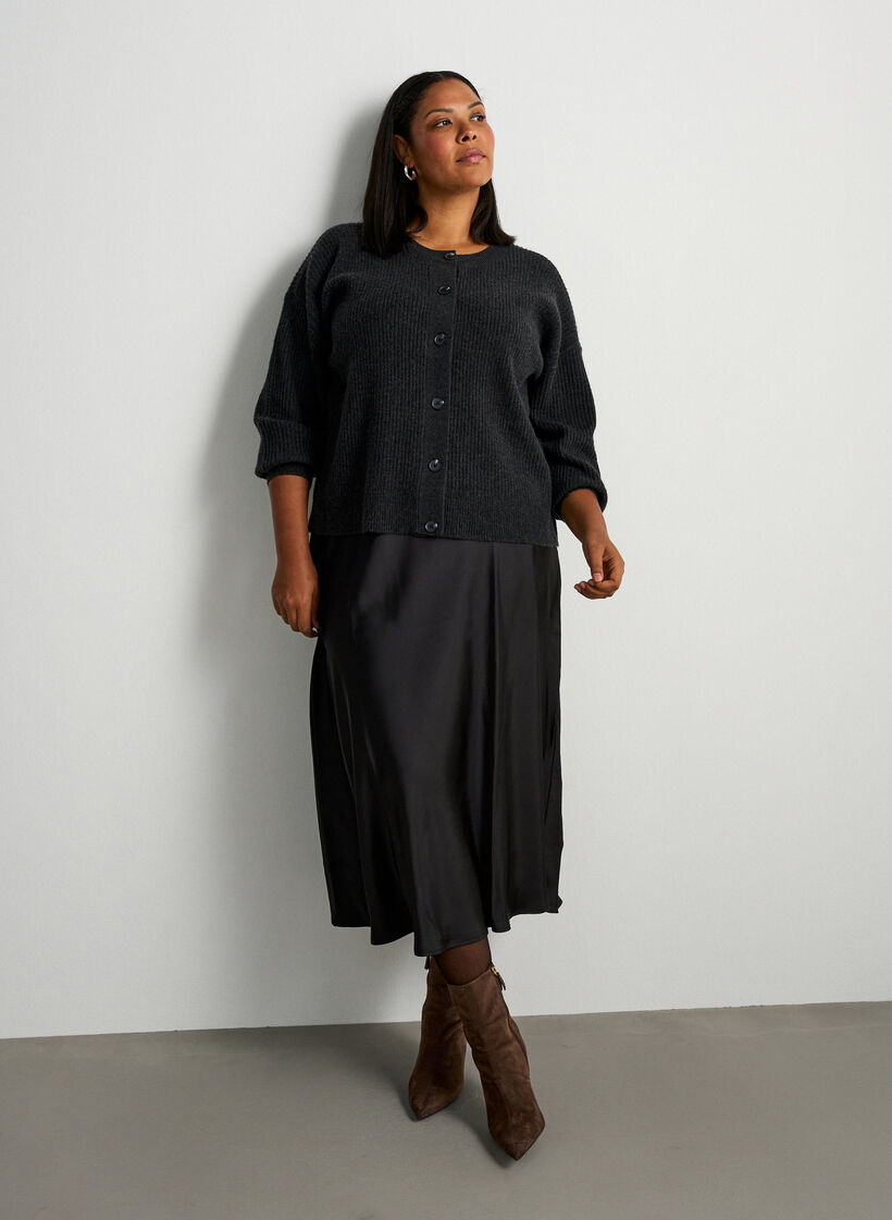 Satin midi skirt, Black, Model image number 0